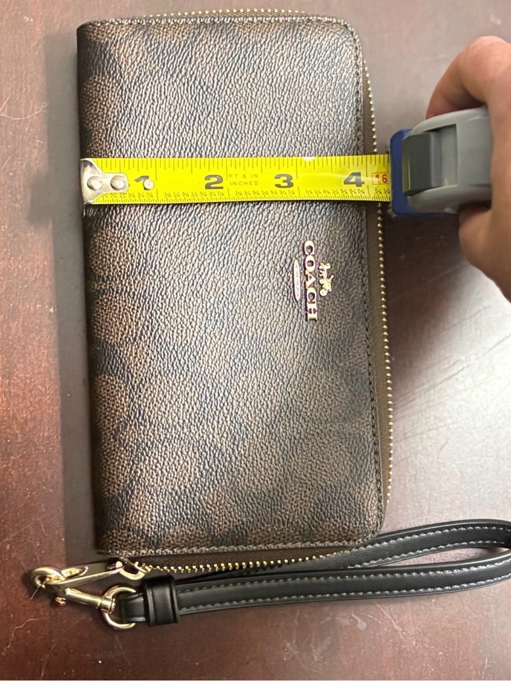 Coach Brown Pebbled Leather Zip-Around Men’s Wallet with Wrist Strap